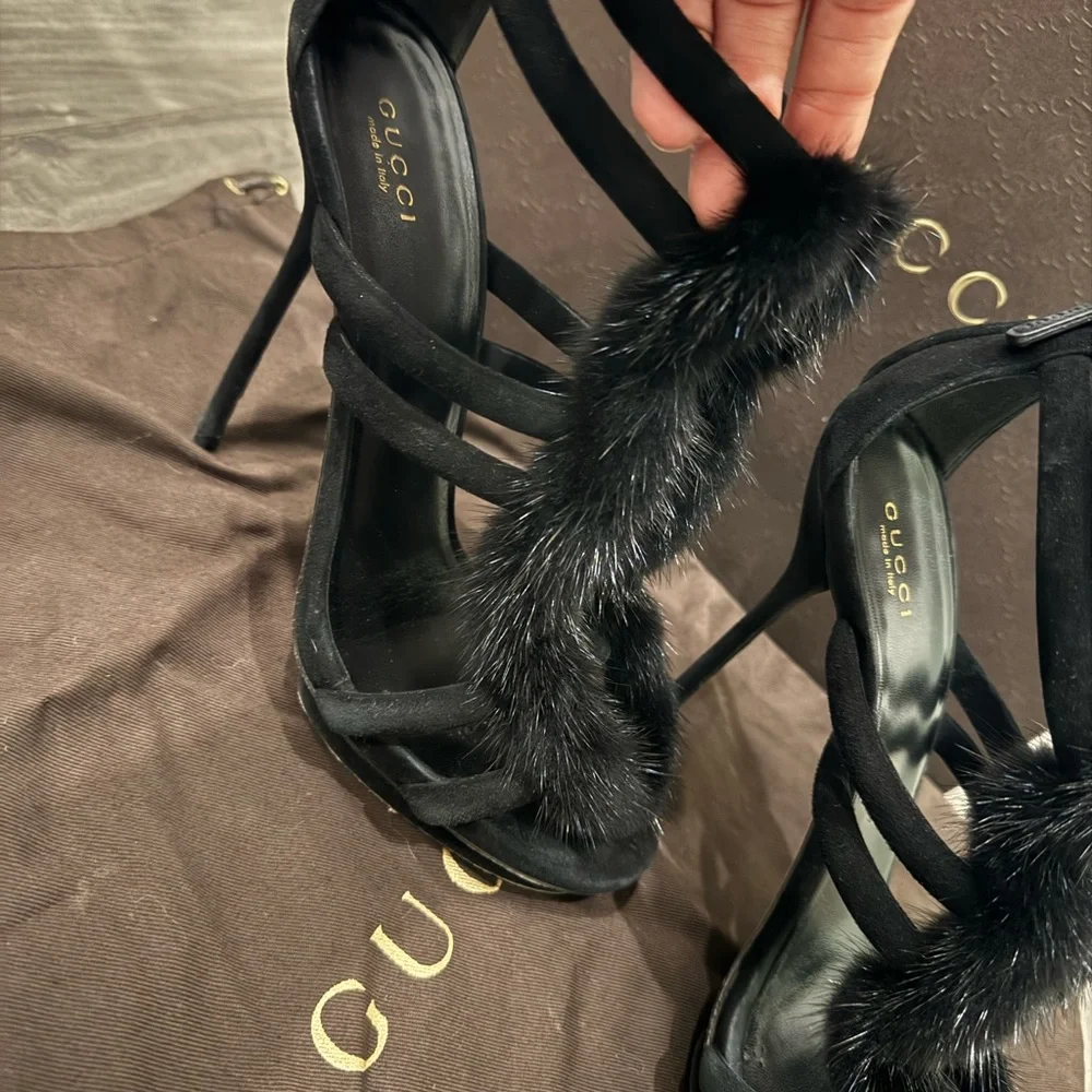 Gucci Black Fur Women's Sandals - Picture 4 of 8